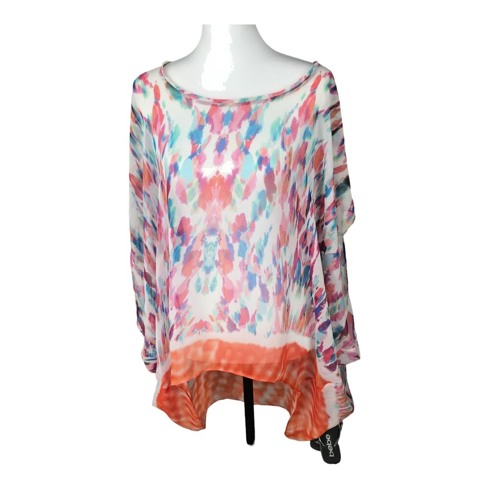 Nicole Miller Sheer Swim‎ Beach Cover-up Asymmetrical Tunic Top L/XL